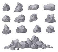 Cartoon Stones. Rock Stone Isometric Set. Granite Boulders, Natural Building Block Shapes. 3d Decoration Isolated Vector Collection. Illustration Of Boulder Geology, Nature Stone Material