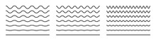 Wave Line And Wavy Zigzag Pattern Lines. Vector Black Underlines, Smooth End Squiggly Horizontal Curvy Squiggles