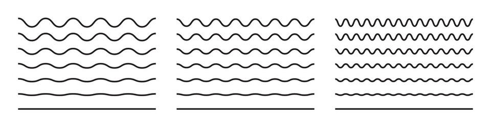 wave line and wavy zigzag pattern lines. vector black underlines, smooth end squiggly horizontal cur