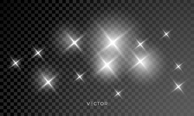 Wall Mural - shine glows and star light sparks, lens flare effect on transparent background. vector isolated star
