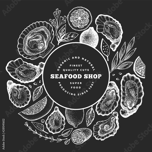 Fotomural Oysters and spices design template