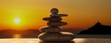 Fototapeta Desenie - Zen stones on sunrise background. 3d illustration
