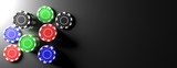 Fototapeta Kuchnia - Casino poker chips on black background, banner, copy space. 3d illustration