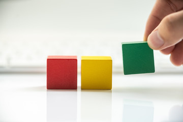 Building Blocks on table with white background