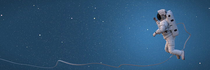 astronaut with safety tether performing a spacewalk