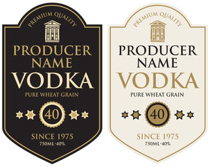 Wall Mural - set of two vector labels for vodka in the figured frame with old building and inscriptions in retro 