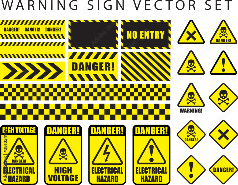 Warning Danger Sign Set Skull Icon Electrical Hazard High Voltage Text On Rectangle And Triangle Frame Yellow And Black Color Background Wall Mural Mertkantekin Warning Danger Sign Set Skull Icon Electrical Hazard High Voltage Text On Rectangle And Triangle Frame Yellow And Black Color Background Wall Mural Mertkantekin