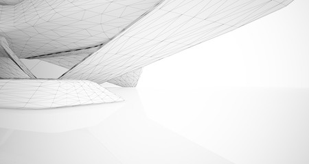  Abstract architectural white interior of a minimalist house with large windows. Drawing. 3D illustration and rendering.