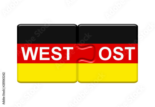 Cuadros en Lienzo 2 Puzzle Buttons zeigen Westdeutschland und Ostdeutschland zusammen
