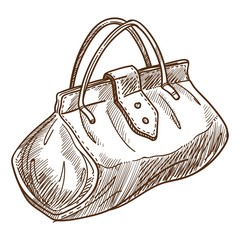 Retro bag or valise isolated object sketch handbag