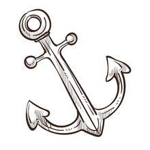 Marine Symbol Ship Anchor Isolated Monochrome Sketch