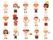 © ONYXprj - Cooking childrens. Little funny laugh kids making food profession chef vector boys and girls. Girl and boy funny cook delicious food illustration