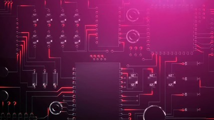 Pink circuit board with red light trails