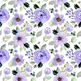 violet floral watercolor seamless pattern