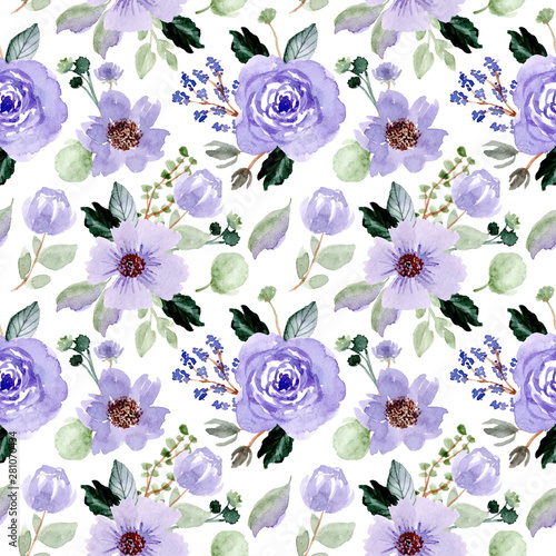Dekoracja na wymiar  fioletowy-kwiatowy-akwarela-bezszwowe-wzor