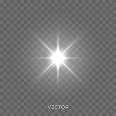 Wall Mural - star light shine, starlight rays lens flare effect on transparent background. vector christmas glitt