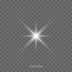 Wall Mural - star light shine, bright starlight rays sparks with lens flare effect on transparent background. vec