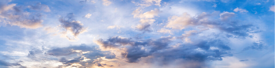 Wall Mural - dramatic panorama sky with cloud on sunrise and sunset time. panoramic image.