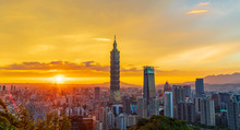 Taipei City Skyline In Sunset