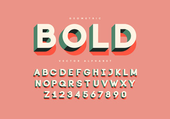 Wall Mural - Bold retro font with numbers. Trendy 3d alphabet. Eps10 vector.