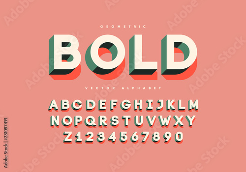 Cuadros en Lienzo Bold retro font with numbers. Trendy 3d alphabet. Eps10 vector.