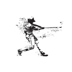 Wall Mural - Baseball player hits ball, abstract grunge isolated vector silhouette. Baseball batter