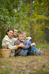 Wall Mural - Portrait of family of four in park