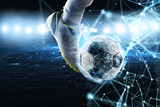 Fototapeta Sport - Soccer ball with internet network effect. Concept of digital bet