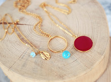 Gold Chain Necklaces With Turquoise Stones - Red Stone - Gold Shell Necklace - Greek Jewelry