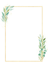 Herbal Rectangular Decorative Frame Watercolor Raster Illustration