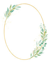 Decorative Oval Shaped Frame Watercolor Raster Illustration