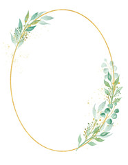 Decorative oval shaped frame watercolor raster illustration
