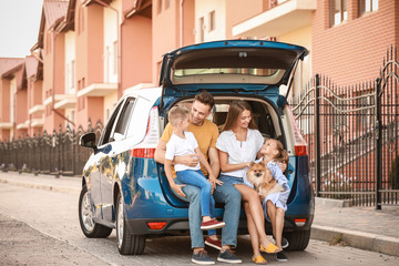 Wall Mural - Happy family near car outdoors