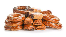 Heap Of Tasty Pastries On White Background