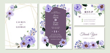 Wedding Invitation Suite With Violet Floral Watercolor