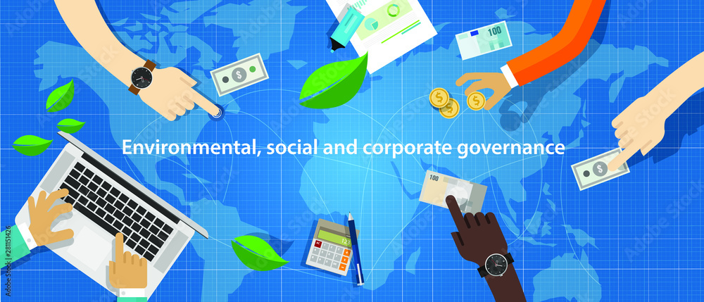 ESG concept of environmental, social and governance in sustainable and ethical business. Vector illustration - obrazy, fototapety, plakaty 