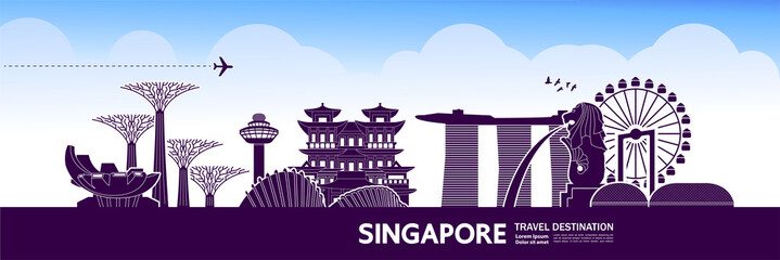 Fototapete - Singapore travel destination grand vector illustration.