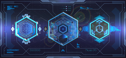 Sticker - Cockpit helmet HUD style. Futuristic VR Head-up Display Design. FUI interface, VR concept.  Sci-Fi Helmet, view from the cockpit spaceship. Diamond shaped dashboard panel. Scifi technology. Vector