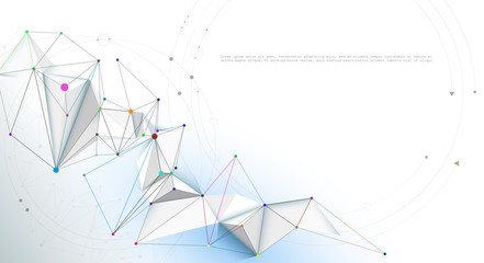 Abstract Molecules with Lines, Geometric, Polygon, Triangle pattern. Vector design network communication technology on white gray color background.Futuristic- digital science technology concept