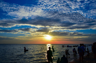 Wall Mural - colorful of sunset on sea scape background