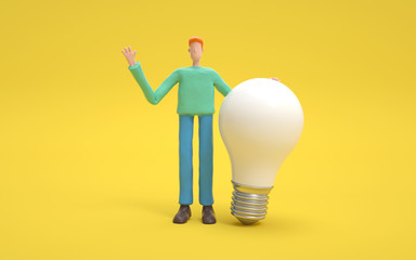 Poster - A man standing with a bulb. innovation or creative concept.  3d rendering,conceptual image.