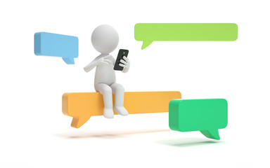 Wall Mural - A man sends sms.communication or  social media concept.  3d rendering,conceptual image.