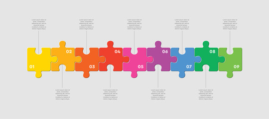 Wall Mural - Nine pieces jigsaw puzzle squares line infographic