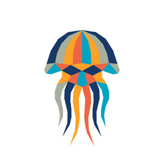 Wall Mural - Geometric polygonal jellyfish. Abstract colorful animal. Vector illustration.	