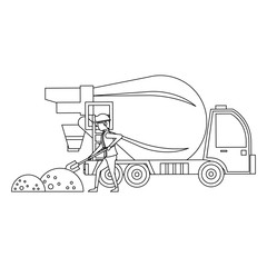 Wall Mural - construction architectural engineering work cartoon in black and white