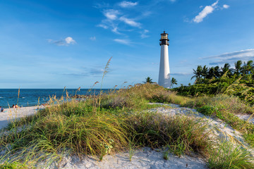 Wall Mural - Florida beach with lighthouse. Cape Florida Lighthouse, Key Biscayne, Miami, Florida, USA