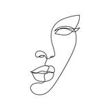 Fototapeta Tulipany - Woman face line drawing art. Abstract minimal female face icon, logo