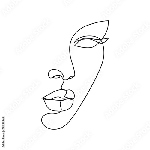 Woman face line drawing art. Abstract minimal female face ...