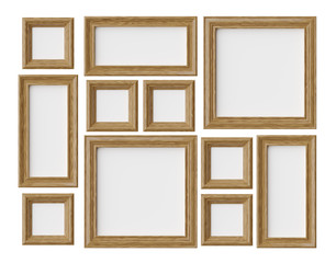 Wall Mural - Wood photo or picture frames isolated on white with shadows