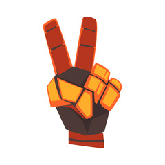 Sticker - Robot Hand Showing Victory Sign Gesture, Orange Mechanical Palm Gesturing, Artificial Intelligence Vector Illustration